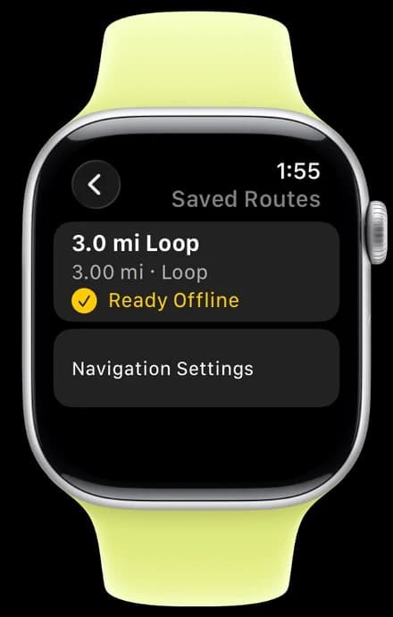 Navigation mit Abbiegehinweisen auf dem iPhone, offline auf der Apple Watch gespeichert.